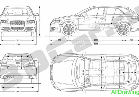 Audi S3 (2007) (Ауди С3 (2007)) - чертежи (рисунки) автомобиля